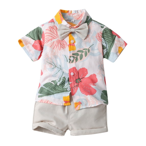 Big Boy Clothing Sets Short Sleeve Floral Prints Tops Shorts Outdoor Clothes,Light Gray,130
