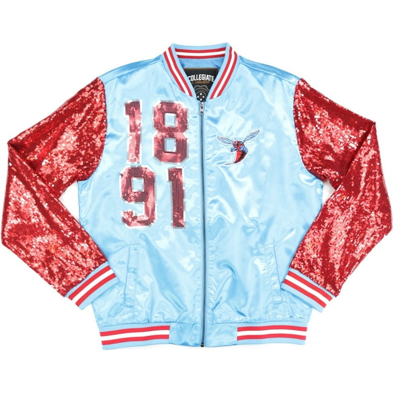 Big Boy Delaware State Hornets S4 Womens Sequins Satin Jacket [Sky