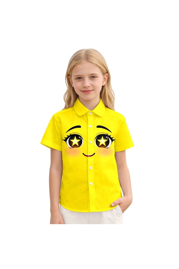 Big Boy School's Out for T-Shirt Emoji Print Long Sleeve Button Down Beach For Kids Hiking Camping Outfit Size 10-11T
