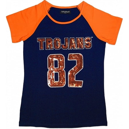 Big Boy Virginia State Trojans Ladies Sequins Patch Tee [Navy Blue - M]