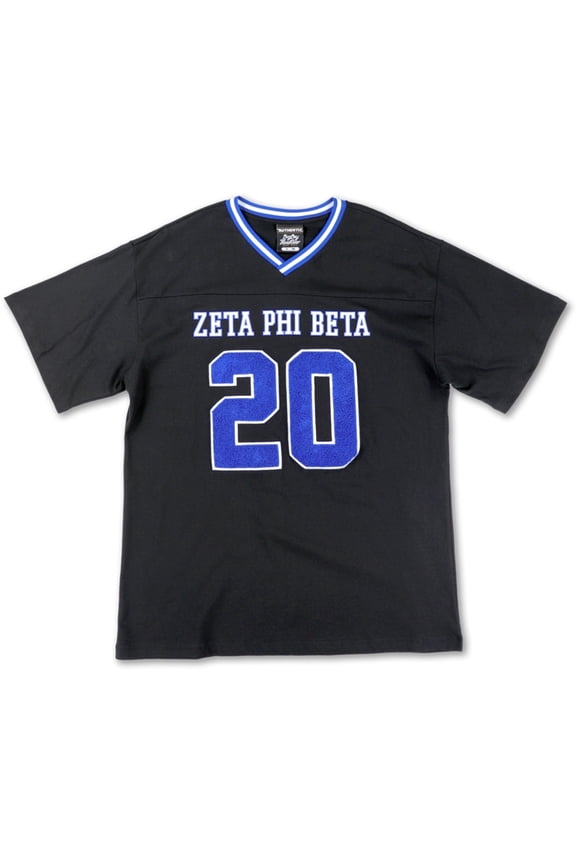 Zeta Phi Beta Divine 9 S1 Oversized Chenille Football Jersey Tee [Black - S/M]