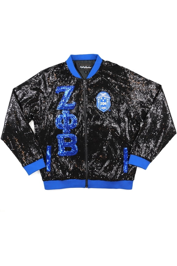 Zeta Phi Beta Divine 9 S4 Sequins Jacket [Black - 4XL]