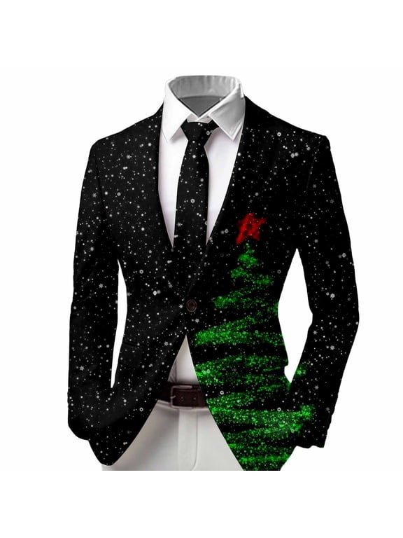 Big Boy's Formal Suits Button Down Christmas Tree Print Party Wear Outfit Fit Coat Kids Outerwear Size 11-12T
