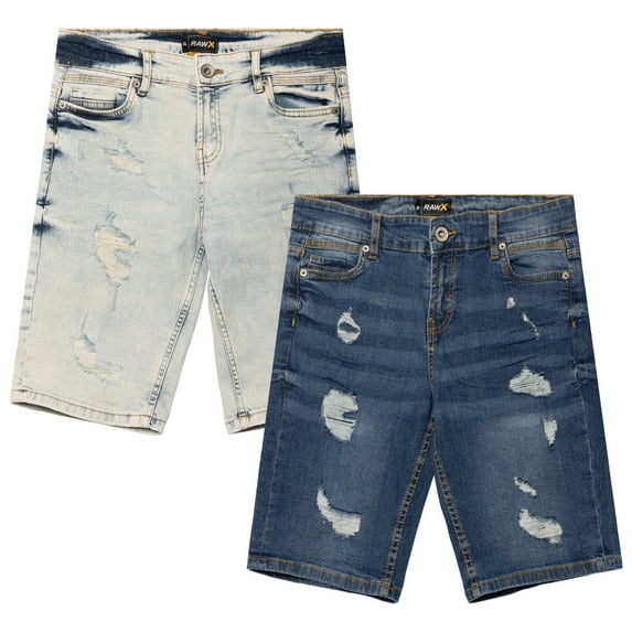 RAW X Big Boy's Roll-Up Denim Shorts 2-Pack, Bleach/Light Indigo, 10