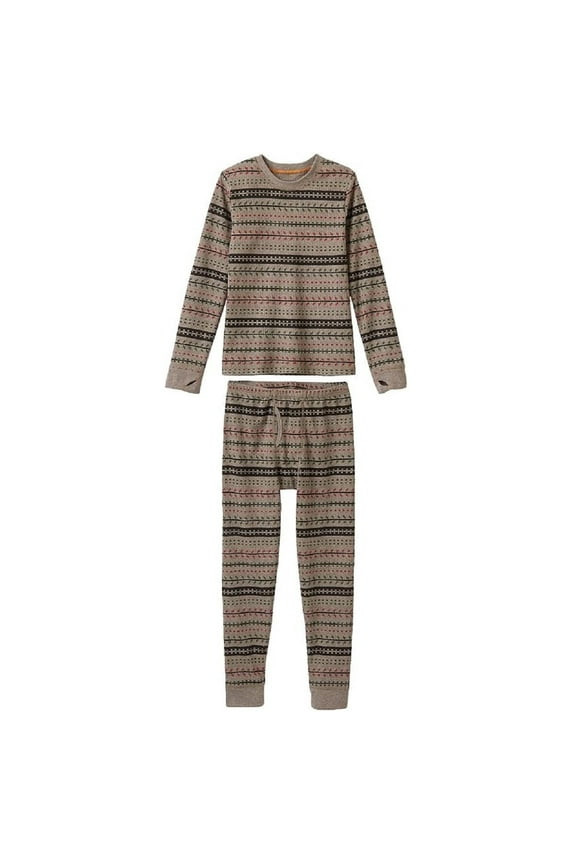 Big Boy's Tan Base Layer Thermal Underwear Long Sleeve Crew Shirt & Pants - Size: Medium (8-10)