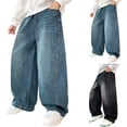 thumbnail image 1 of Big Boys Baggy Jeans - Wide Leg Y2K Denim Pants Comfortable Hip Hop Streetwear Elastic Waist Pants with Pockets, Straight Leg Jeans for Teen, 1 of 7