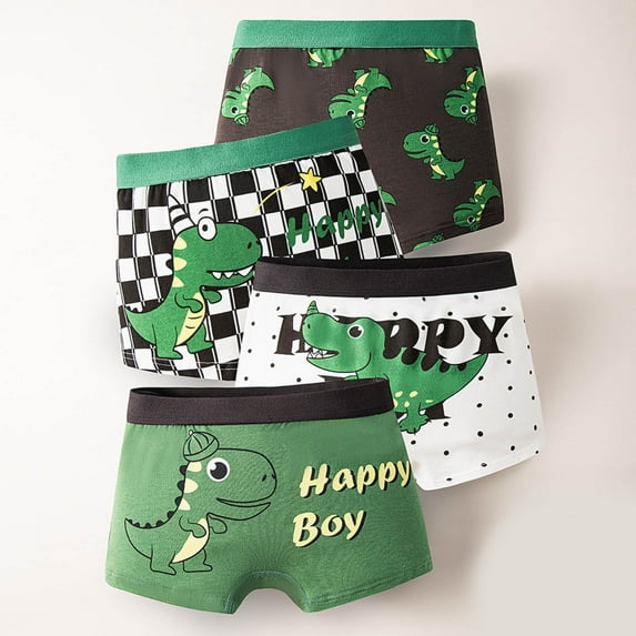 Big Boys Boxer Briefs Cartoon print Toddler Kids Underwear with Multi-patterned 4 Pack Dark Green 11-12T