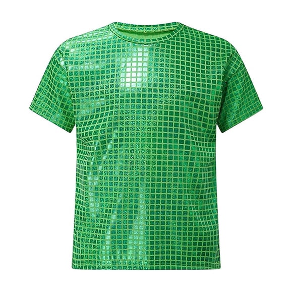 Big Boys Boys Graphic T Shirt Square Sequins Checkered Shiny Short Sleeve Top For Casual Outdoor Sports Performance Outfit 2 19 Years Little Boy Shirts Size 5 Top Books for Middle Sc Green 10-11 Years