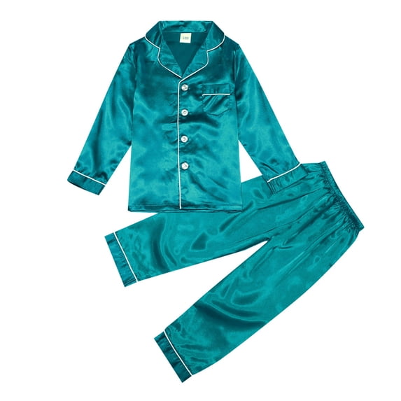 Big Boys Boys Outfit Sets Satin Pajamas Button Down Sleep Shirt Top Long Pants Bottoms Sleepwear Outfits for Kids 13T-14T