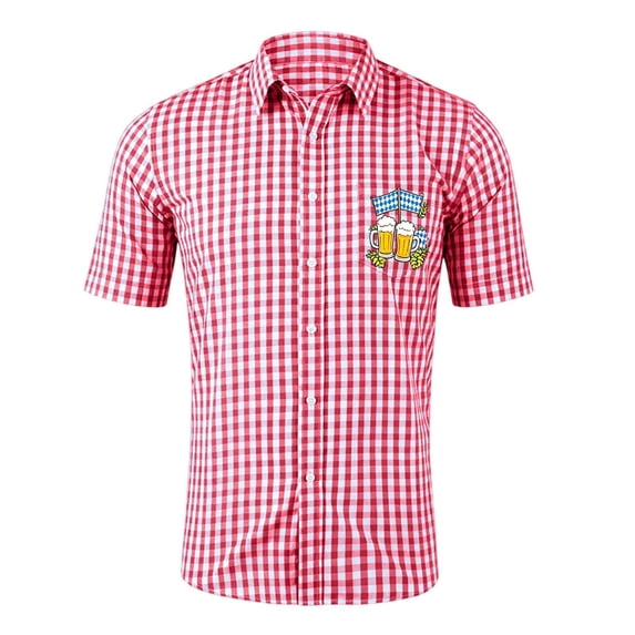 Big Boys Button Down Shirt Festival Plaid Short Sleeve Shirt with Printed Shirts Size 13-14T