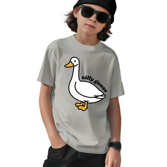 Big Boys Cool, Lightweight Tops Silly Goose Print Engaging Visuals, Casual Short Sleeve T-Shirts For Summer Outdoor