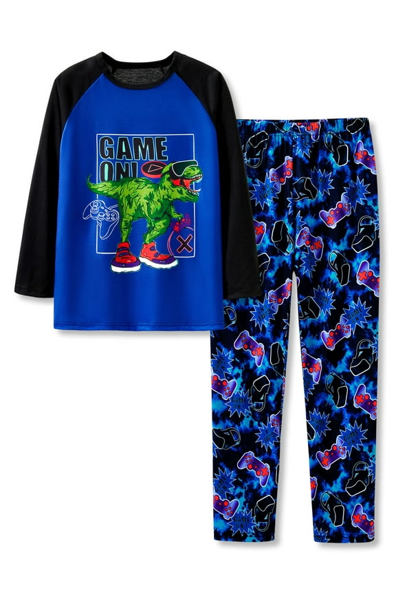 Big Boys Dino & Gamer Pajamas 2-Piece Long Sleeve PJ Set Kid Winter Jammies Size 10