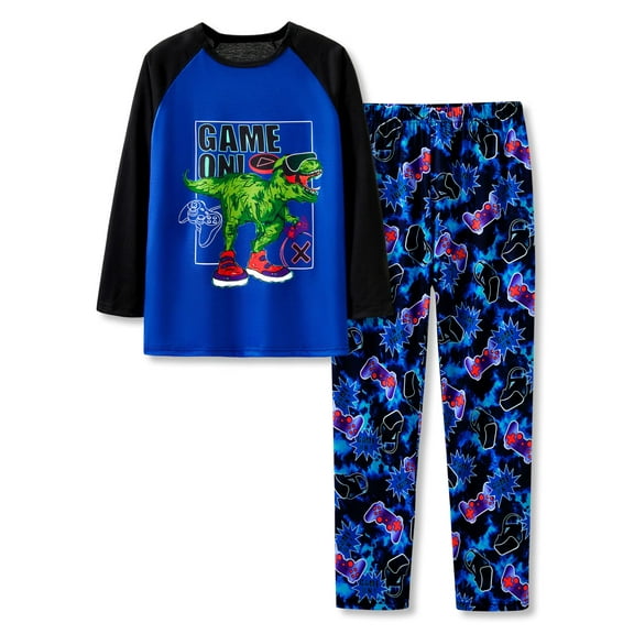 Beezizac Big Boys Dino & Gamer Pajamas 2-Piece Long Sleeve PJ Set Kid Winter Jammies Size 14