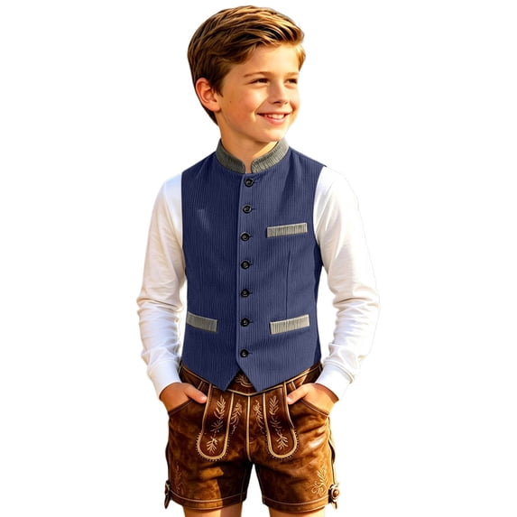 Big Boys Fall Vest Coats Button Ribbed Party Kids Outerwear Windproof Casual Jackets Size 9-10T