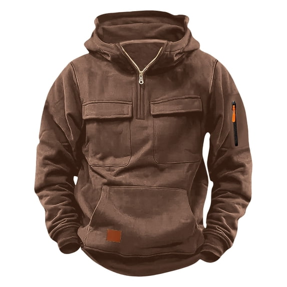 Big Boys Fall Winter Distressed Pullover Hoodie Long Sleeve Jacket With Multiple Pockets Regular Length Hooded Soft Cozy Casual Athletic Top For Kids Brown