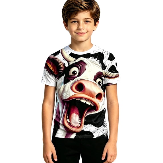 Big Boys Football T-Shirt Cow Print Funny Animal Graphic Short Sleeve Game Day Summer Tee Tops Size 11-12T