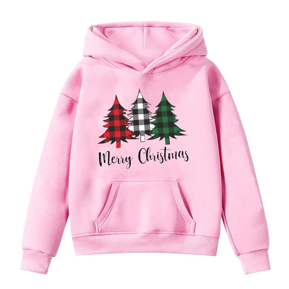 Big Boys Hoodie for Kids Sweatshirt Pullover Christmas Tree Printed Hoodie Pullover Long Sleeved Fall Winter Clothes Size 12-13T,Pink