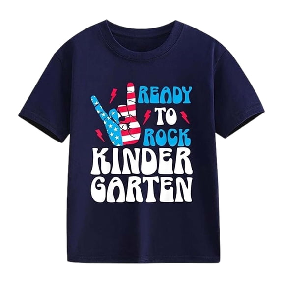 Big Boys Kids Back School T Shirt Patriotic Rock Hand Print Top Short Sleeve Casual Tee Spring Summer Clothing Navy Size 9-10T
