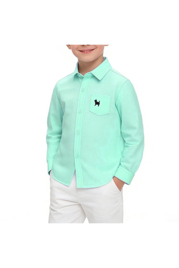 Big Boys & Kids Long Sleeve Button Down Dress Shirt, Slim Fit Cotton for School & Church, Mint Green Kids Formal Button Up Shirt 3-16Y,Size 7-8 T
