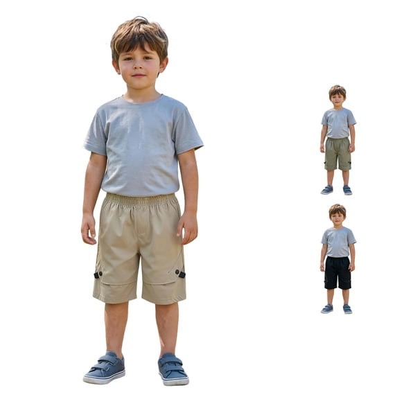 Big Boys Lightweight Cargo Shorts, Elastic Waist Buckle‑Decor Side Pocket Summer Casual Sports Shorts for Kids 4‑14 Years Old