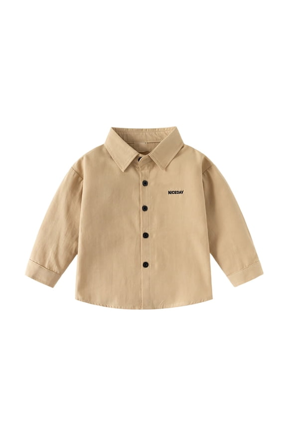 Big Boys Long Sleeve Shirt Casual Kids Top Solid Color Embroidered Dress Shirt Boys Fall Spring Clothes Khaki Size 8-9T