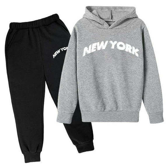 Big Boys Outfits New York Printed Long Sleeved Hoodie Pant Unisex Sweatsuit 2Pcs Set