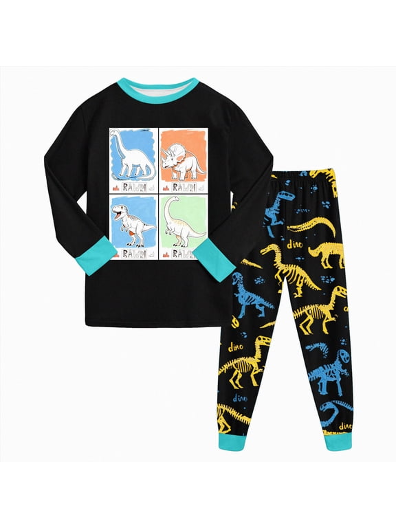 Big Boys Pajamas Loose Cotton Top Bottom Lounge Teens Sleepwear 6-12 Months 12-24 Months 2t 3t 4t 5t 6t 7t 8t 9t Children(Black,5-6 Years)