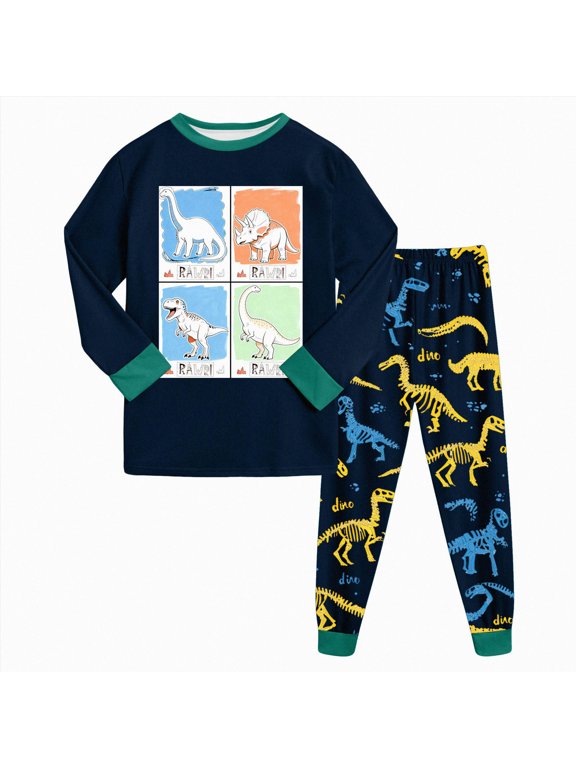Big Boys Pajamas Loose Cotton Top Bottom Lounge Teens Sleepwear 6-12 Months 12-24 Months 2t 3t 4t 5t 6t 7t 8t 9t Children(Dark Green,5-6 Years)