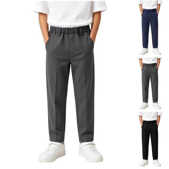 Big Boys Pleated Flat-Front Bi-Stretch Pull on Dress Pant, Straight Leg Fit, Belt Loops & Front Pockets Dark Gray