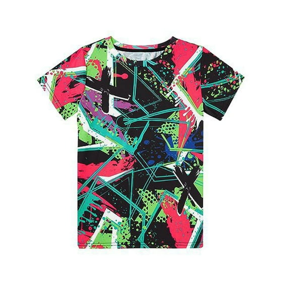 Big Boys Plm Printed T-Shirt Beach Short Sleeve Hawiian T-Shirt Green,6-8T