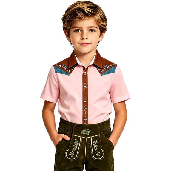 Big Boys Shirts Western Print Cowboy Short Sleeve Shirt with Button Down Design Clothes Size 13-14T