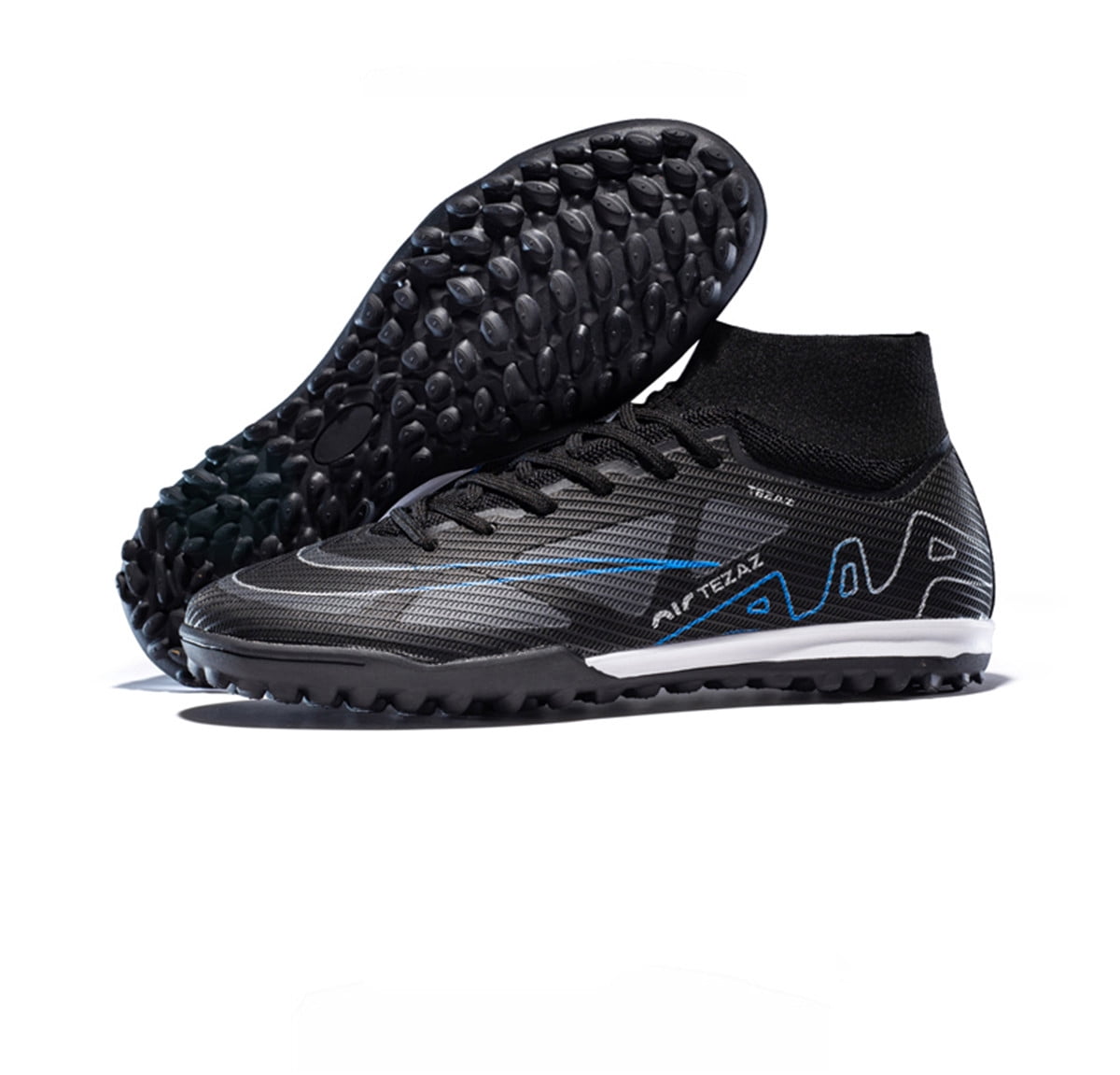 Big Boys Soccer Shoes Indoor Futsal TURF Youth Soccer Cleats Kids TF High-Top Football Boots For Athletic Training Black Size EUR40