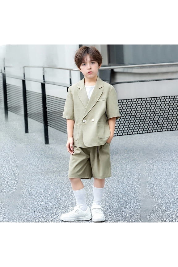Big Boys Summer Casual Suit Short Sleeve Blazer and Shorts Set Runway Performance Tuxedo Outfits 3-16Y