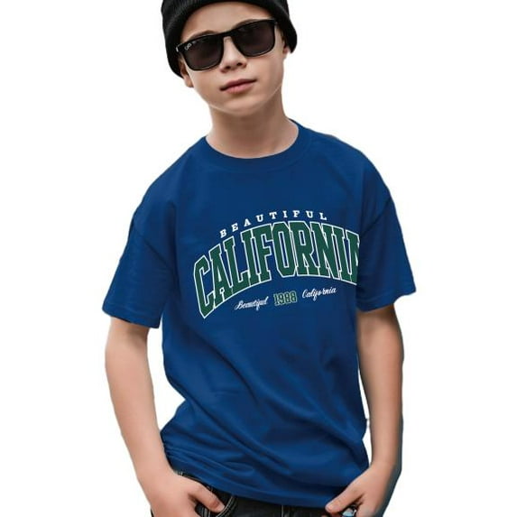 Big Boys Summer Tee Tops California Arch Graphic Print Boys Regular Fit Crew Neck Short Sleeve Casual T-Shirt -Soft and Breathable