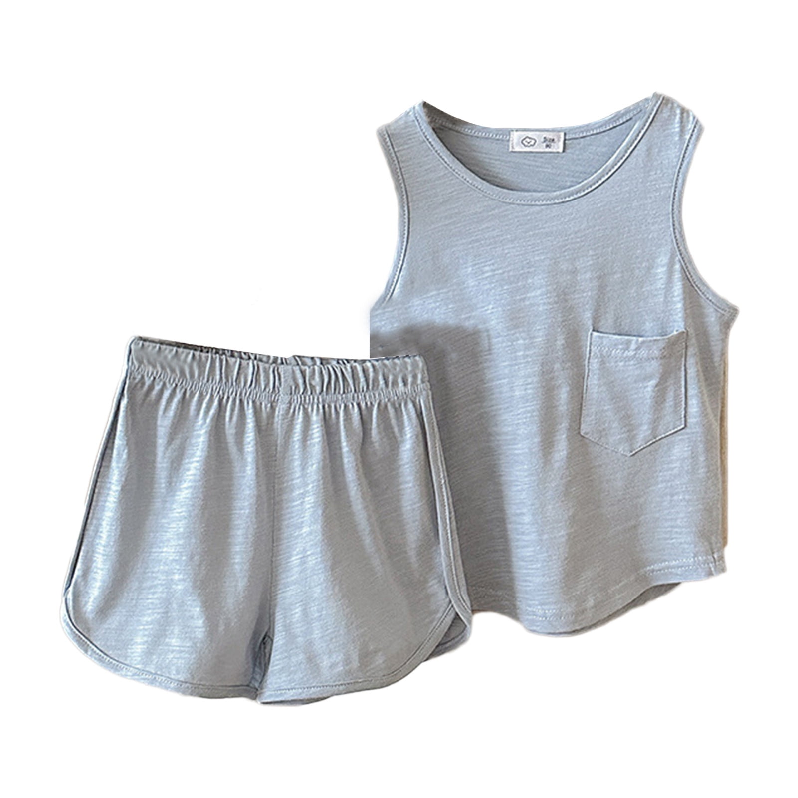 2pc cotton knit baby blue & white boys shorts outfit