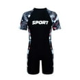 thumbnail image 1 of Big Boys Swim Trunks Summer Onesie Zip Up Swimsuit With Old Letter Print Quck Dry Rash Guard For Swimming & Play Black Board Shorts Youth 9-10T, 1 of 7