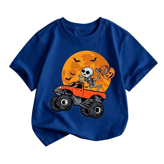 Big Boys T Shirt Halloween Skeleton Truck Short Sleeve Shirt for Kid Size 12-13T