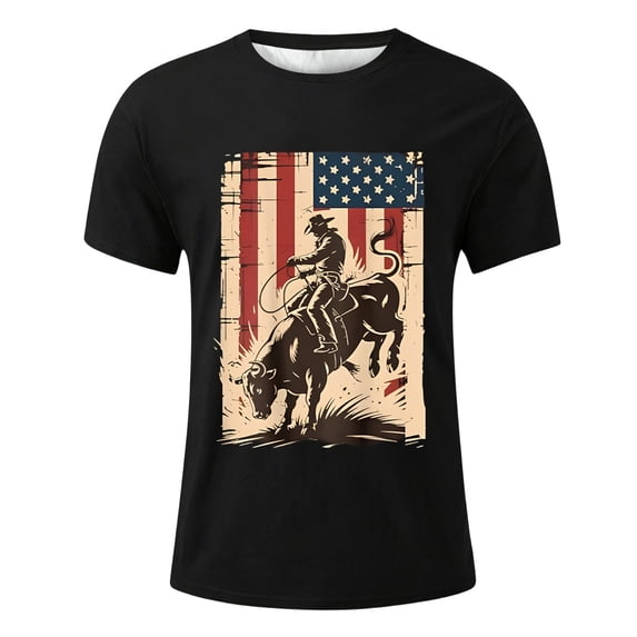Big Boys T Shirts Short Sleeve American Flag Western Cowboy Print Graphic Tees Casual Children Stylish Top Boys Clothes for Summer Size 10-11T