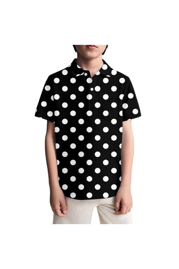 Big Boys T Shirts Short Sleeve With Polka Print Casual For Kids Comfortable Daily Wear Stylish Childrens Apparel Tees Size 11-12T