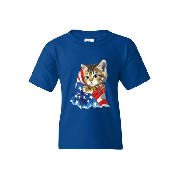 Big Boys T-Shirts and Tank Tops - American Flag 4th of July Kitty
