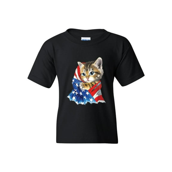 Big Boys T-Shirts and Tank Tops - American Flag 4th of July Kitty