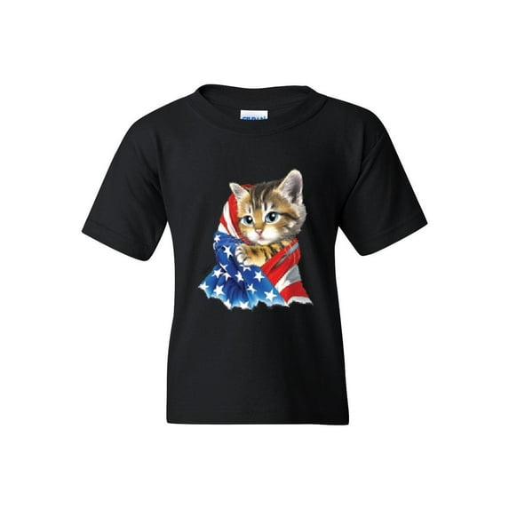 Big Boys T-Shirts and Tank Tops - American Flag 4th of July Kitty