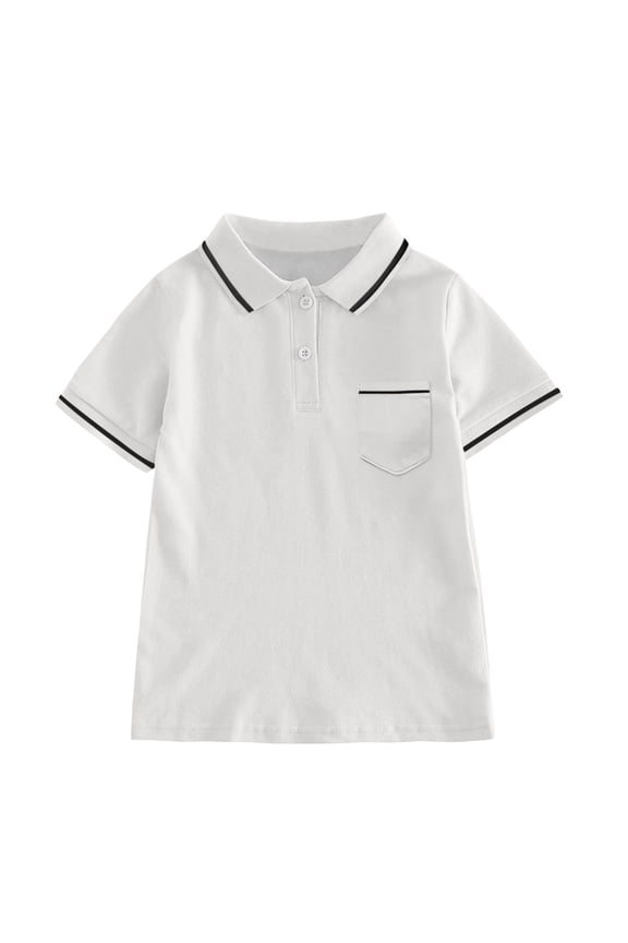 Big Boys Tops Gentleman Shirts Striped Pocket Design Casual Tops Classic Lapel Style Boy Shirts Kids Outfits Holiday Daily Fashion Wear White 9T-10T