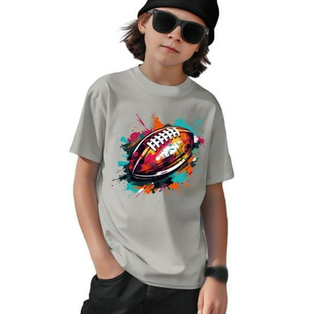 Big Boys Tops Trendy Rugby Print Splash Ink Casual Short Sleeve Streetwear T-shirt For Kids Boys Super Bowl