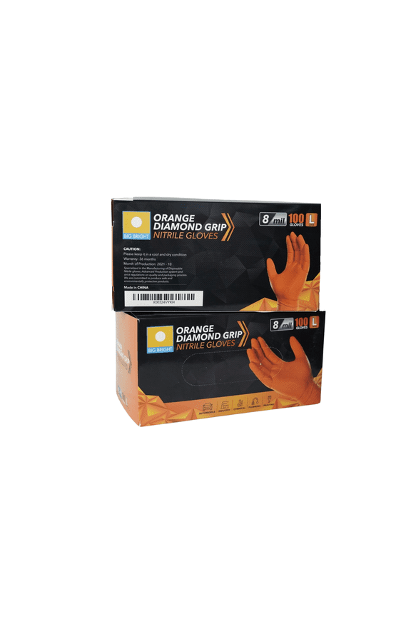 Big Bright Orange Diamond Grip Nitrile Gloves, 8 Mil, X-Large