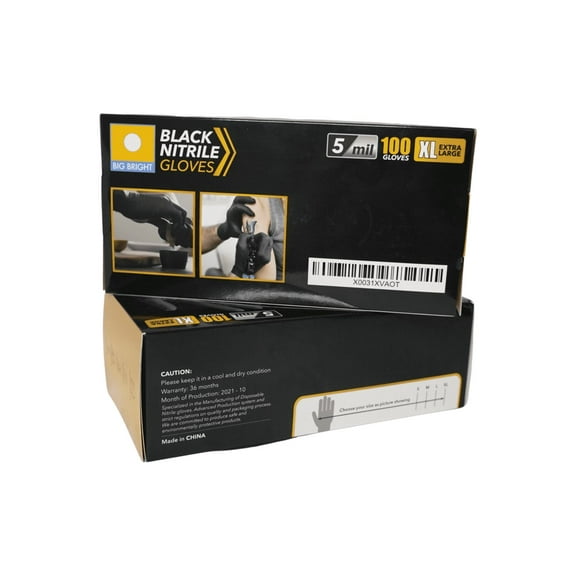 Big Bright black nitrile gloves, 5 mil, XX-Large