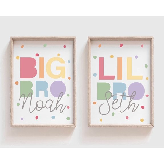 Big Bro Lil Bro Prints, Brothers, Boys Bedroom, Rainbow Wall Art, Sibling Prints, Boys Nursery Prints, Playroom, Set 2, Poster Only