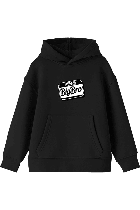 Big Bro Name Tag Boy's Black Long Sleeve Hoodie-Large