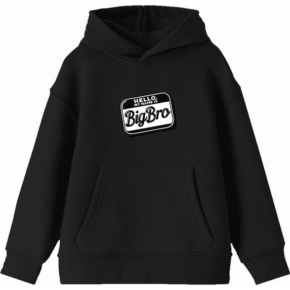 Big Bro Name Tag Boy's Black Long Sleeve Hoodie-Small