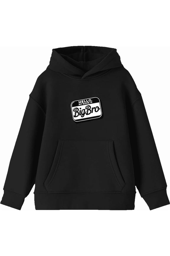 Big Bro Name Tag Boy's Black Long Sleeve Hoodie-XL
